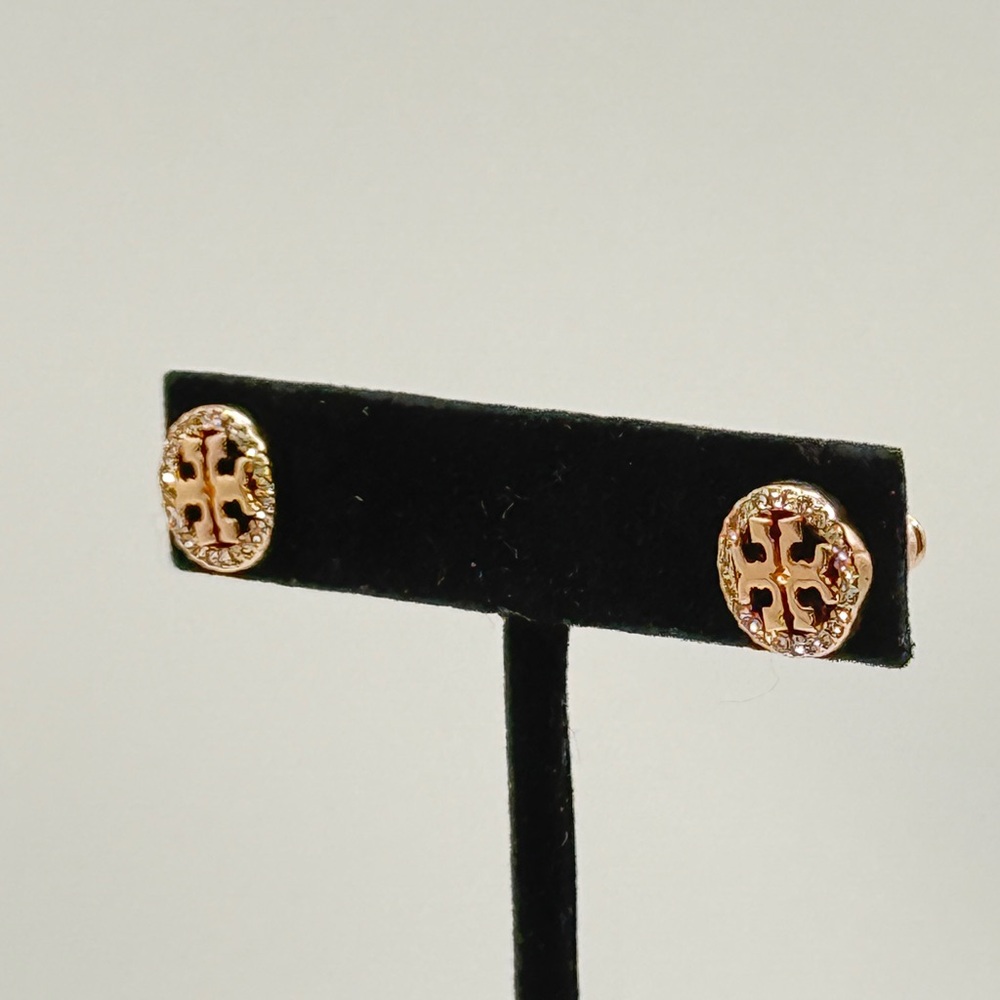 Tory Burch Rose Gold Logo Crystal Studs 🌸 - Picture 2 of 5